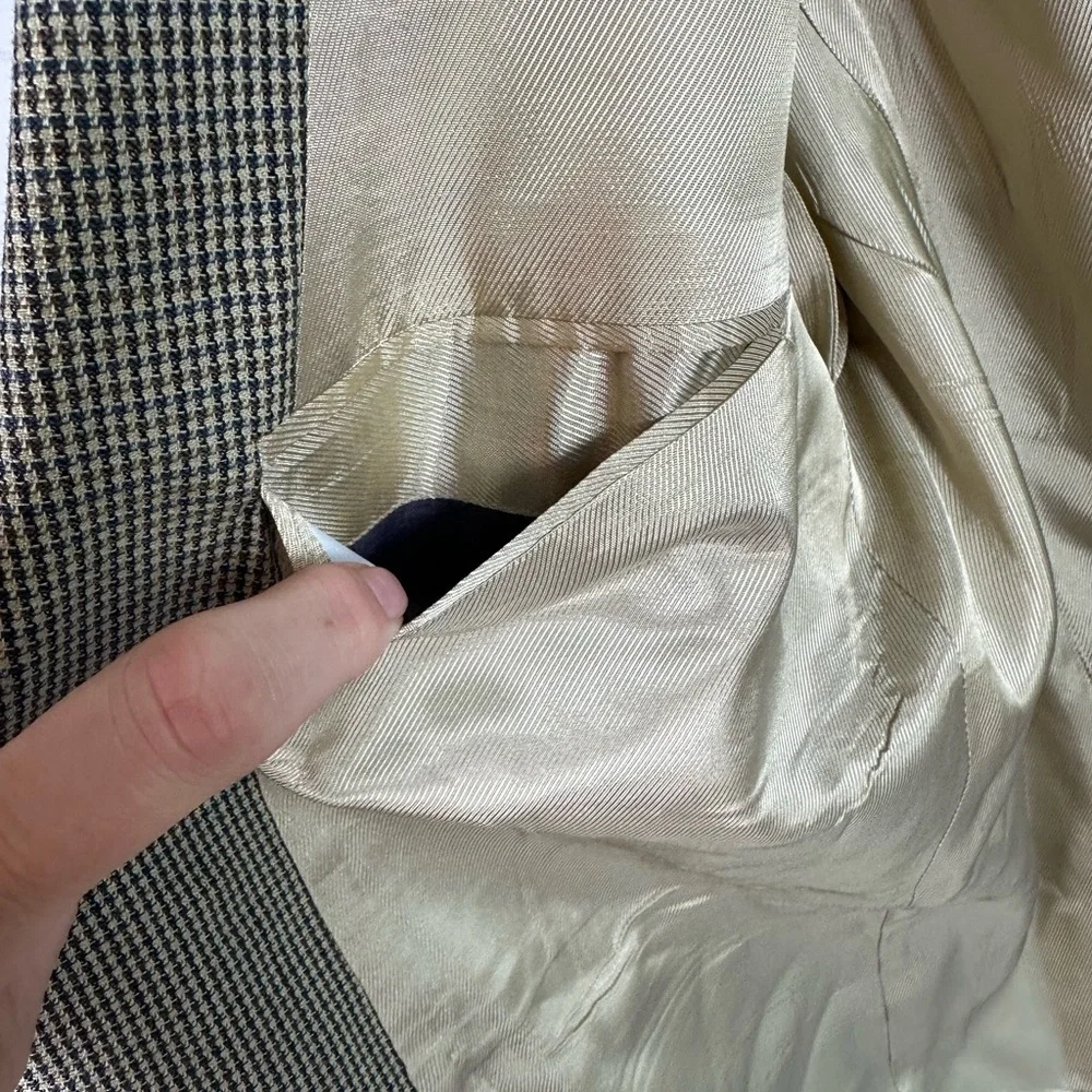 Oscar de la Renta Houndstooth Blazer Suit Coat in Tan and Blue Vintage size 44